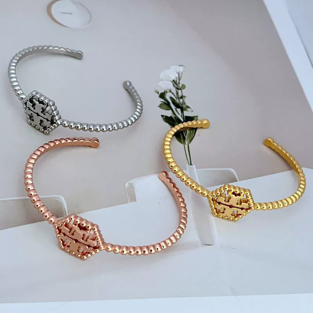 Tory Burch Hexagon Hollow English Letter Open Cuff Bracelet